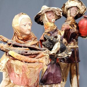 Paper Mache Folk Art Figures Mexican 13" farming work baskets Set of 3 Vintage